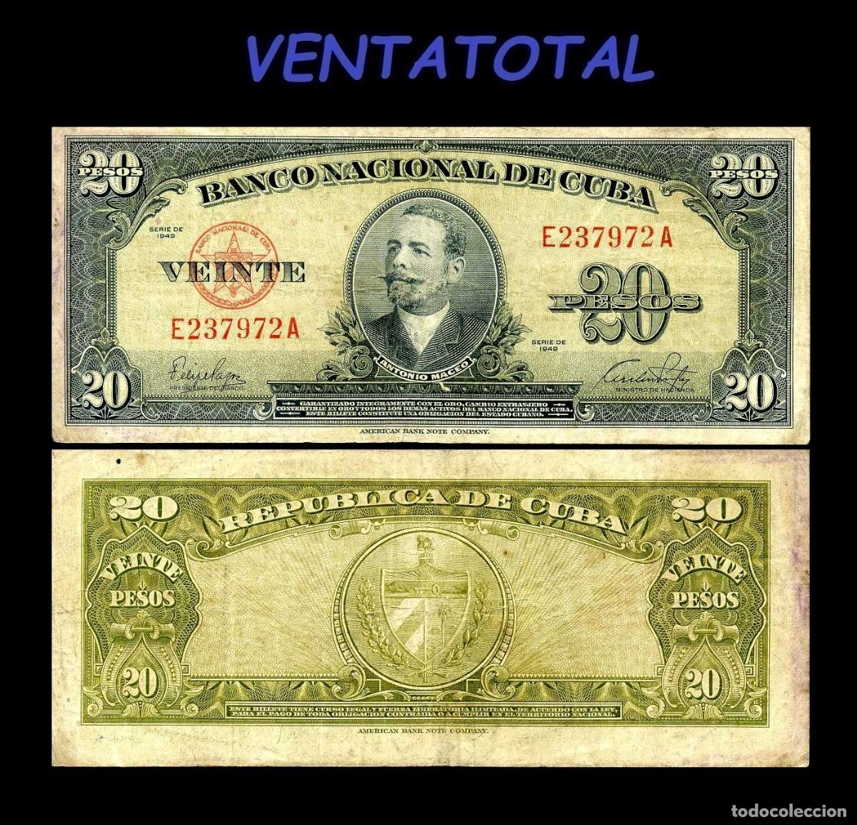 Billetes extranjeros: CUBA BILLETE AUTENTICO DE 20 PESOS A&Ntilde;O 1949 SERIE E237972A (ANTONIO MACEO - GENERAL 2&ordm; JEFE MILITAR)