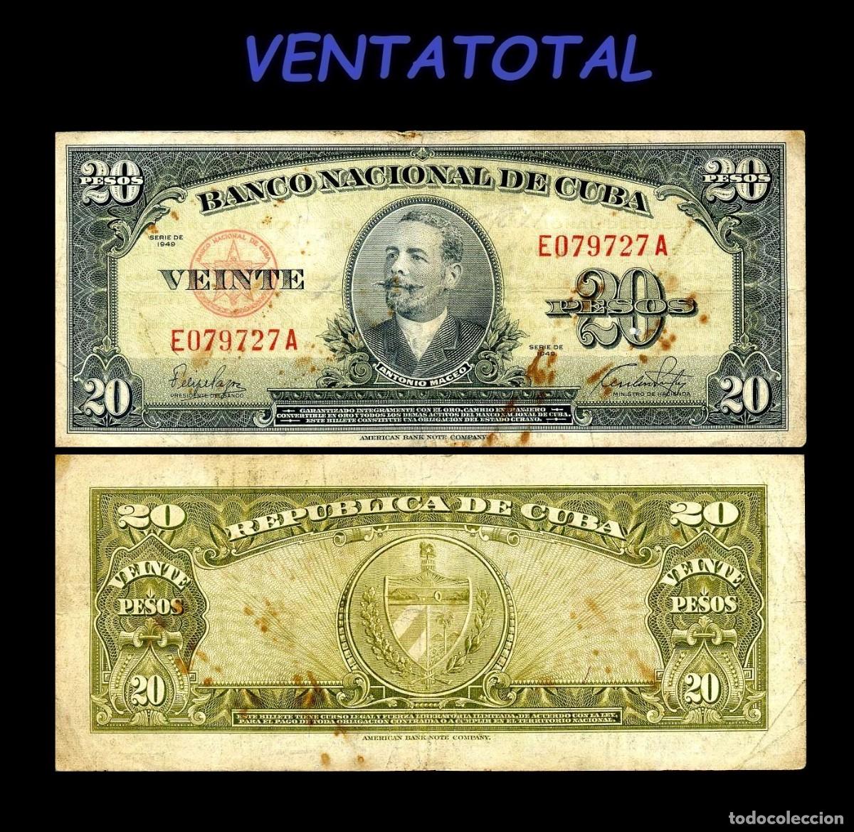 Billetes extranjeros: CUBA BILLETE AUTENTICO DE 20 PESOS A&Ntilde;O 1949 SERIE E079727A (ANTONIO MACEO - GENERAL 2&ordm; JEFE MILITAR)