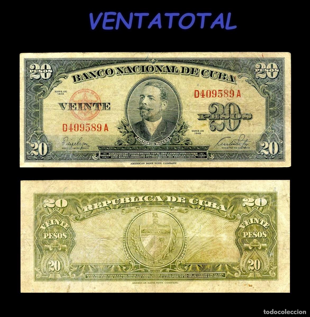 Billetes extranjeros: CUBA BILLETE AUTENTICO DE 20 PESOS A&Ntilde;O 1949 SERIE D409589A (ANTONIO MACEO - GENERAL 2&ordm; JEFE MILITAR)