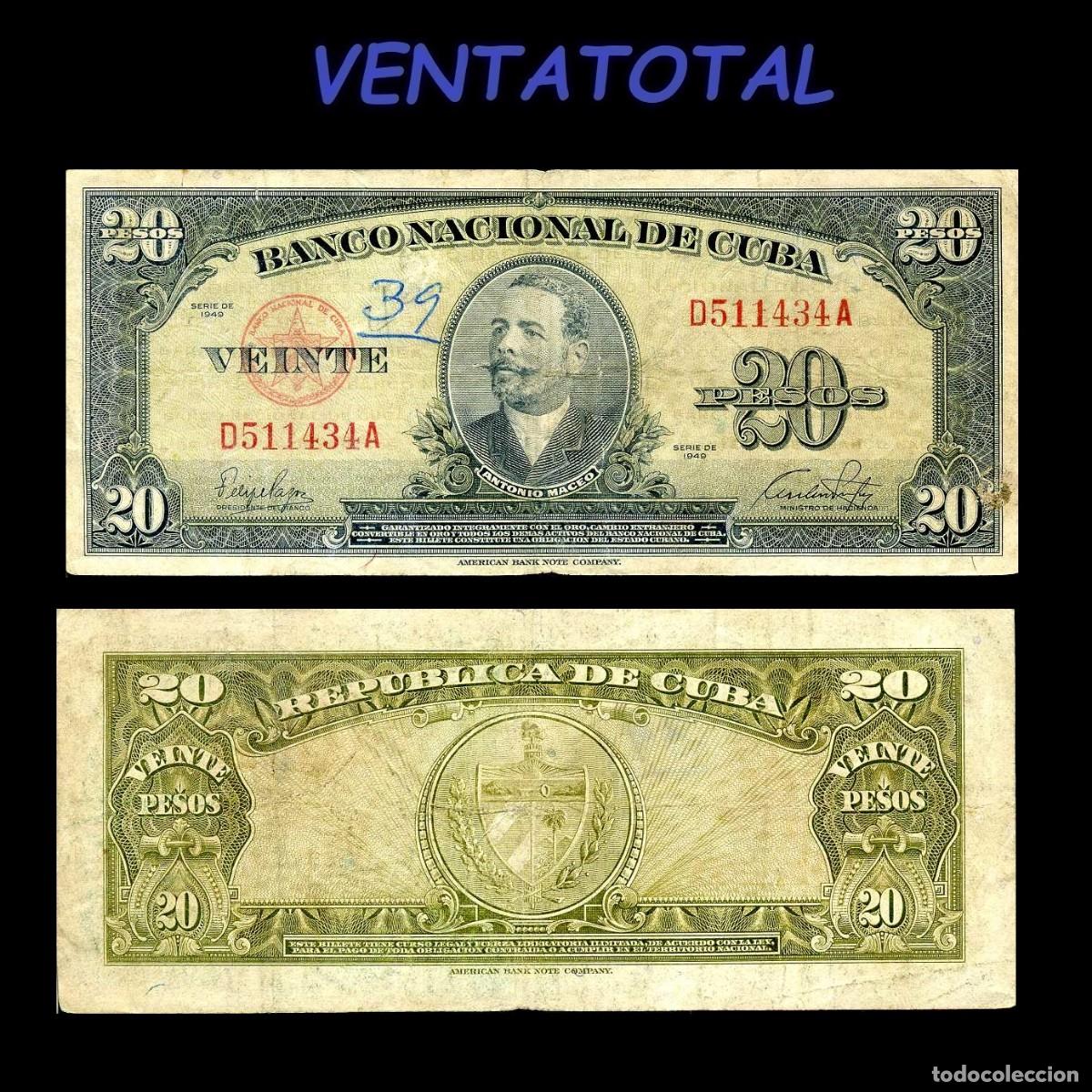 Billetes extranjeros: CUBA BILLETE AUTENTICO DE 20 PESOS A&Ntilde;O 1949 SERIE D511434A (ANTONIO MACEO - GENERAL 2&ordm; JEFE MILITAR)