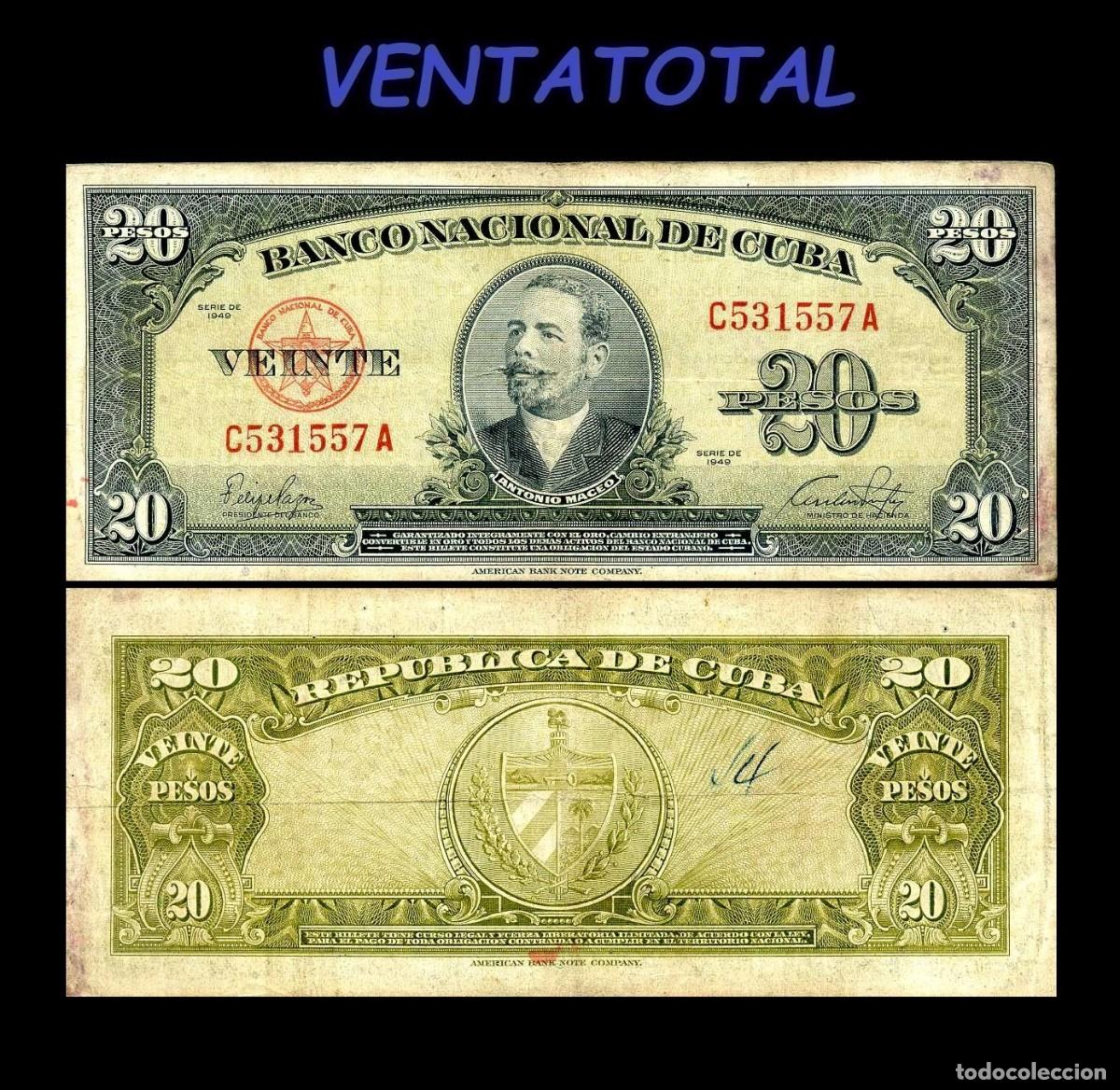 Billetes extranjeros: CUBA BILLETE AUTENTICO DE 20 PESOS A&Ntilde;O 1949 SERIE C531557A (ANTONIO MACEO - GENERAL 2&ordm; JEFE MILITAR)