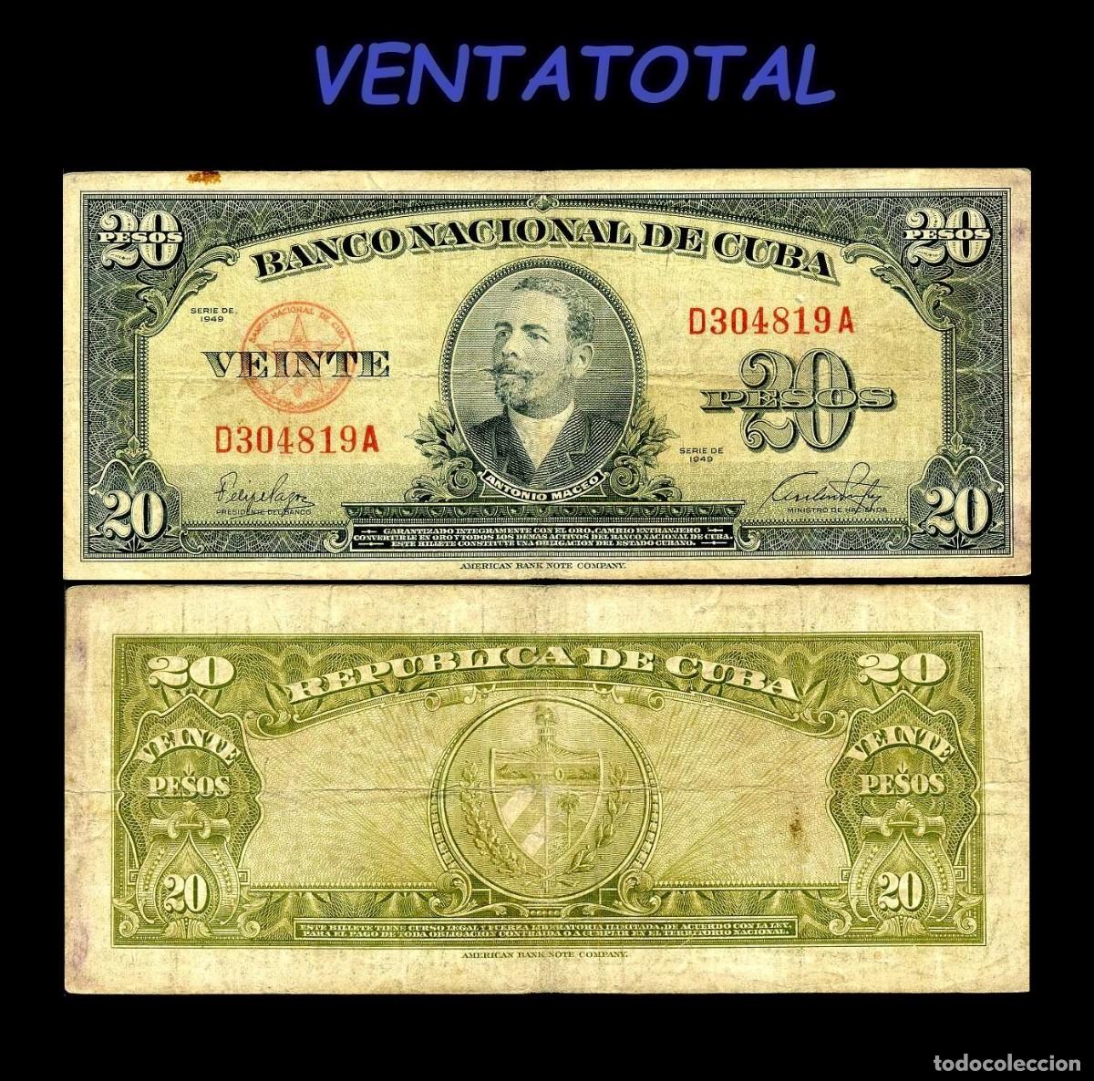 Billetes extranjeros: CUBA BILLETE AUTENTICO DE 20 PESOS A&Ntilde;O 1949 SERIE C304819A (ANTONIO MACEO - GENERAL 2&ordm; JEFE MILITAR)