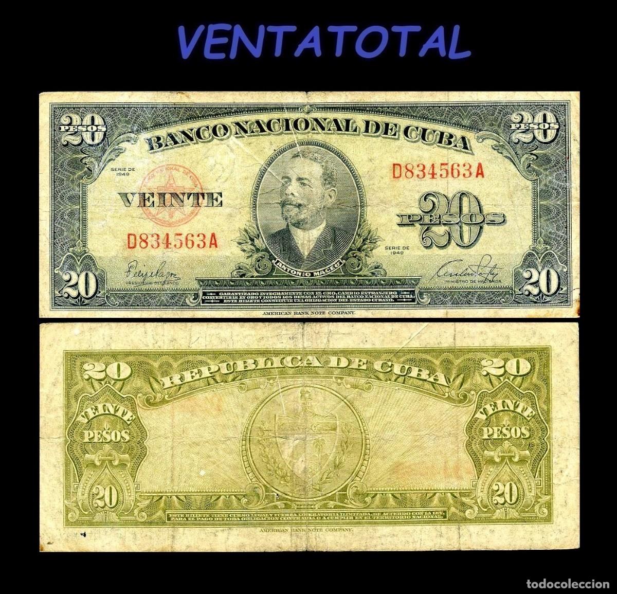 Billetes extranjeros: CUBA BILLETE AUTENTICO DE 20 PESOS A&Ntilde;O 1949 SERIE C834563A (ANTONIO MACEO - GENERAL 2&ordm; JEFE MILITAR)