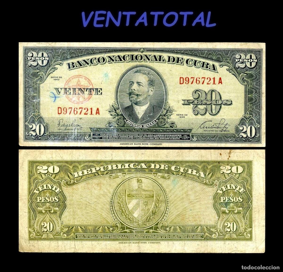 Billetes extranjeros: CUBA BILLETE AUTENTICO DE 20 PESOS A&Ntilde;O 1949 SERIE B457759A (ANTONIO MACEO - GENERAL 2&ordm; JEFE MILITAR)