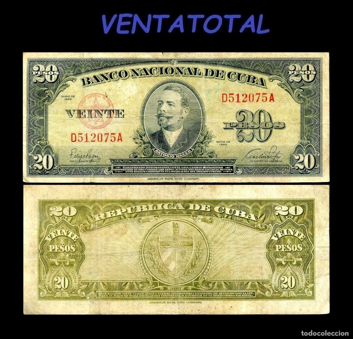 Billets internationaux: CUBA BILLETE AUTENTICO DE 20 PESOS A&Ntilde;O 1949 SERIE B512075A (ANTONIO MACEO - GENERAL 2&ordm; JEFE MILITAR)