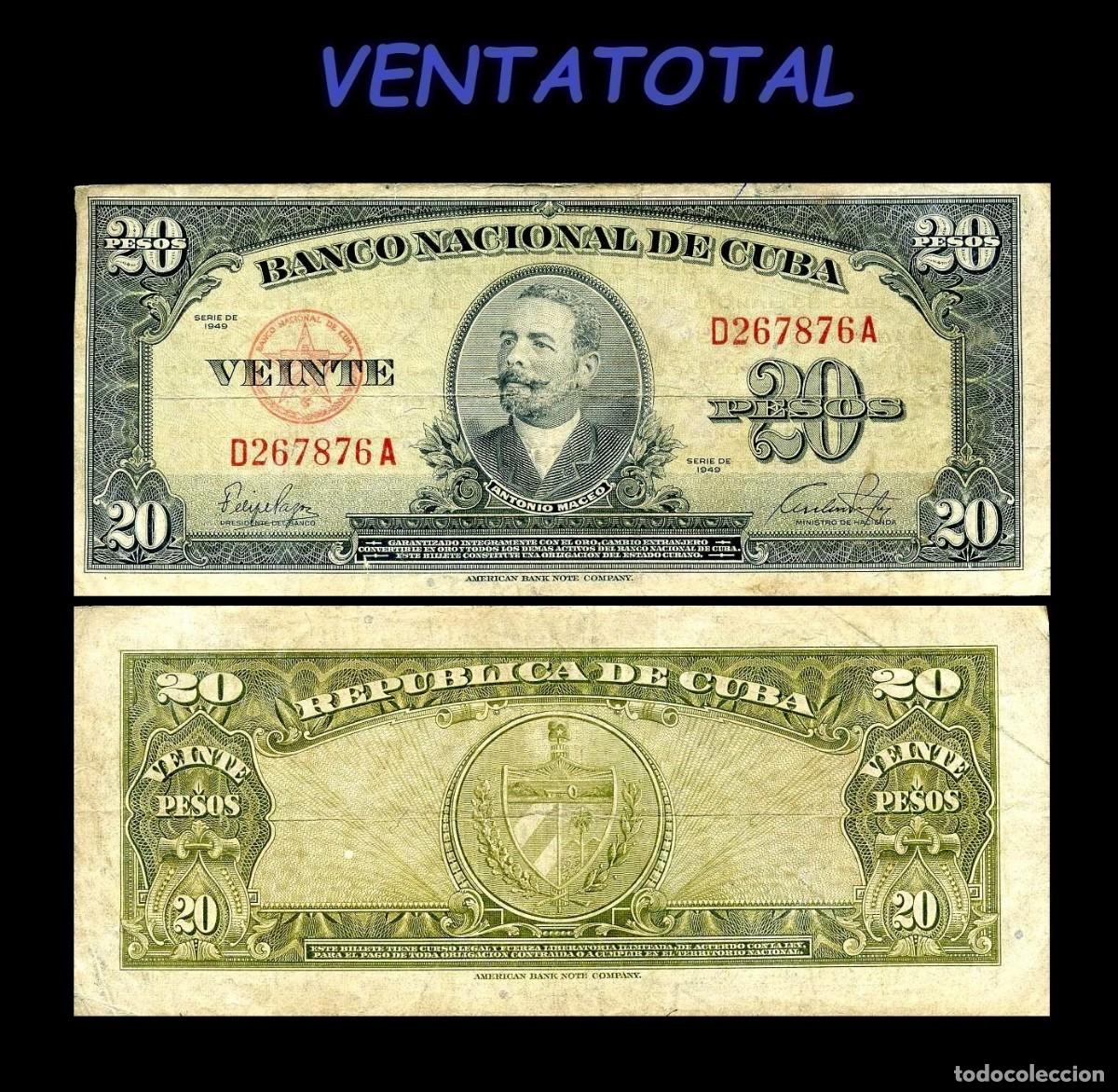 Billetes extranjeros: CUBA BILLETE AUTENTICO DE 20 PESOS A&Ntilde;O 1949 SERIE B267876A (ANTONIO MACEO - GENERAL 2&ordm; JEFE MILITAR)