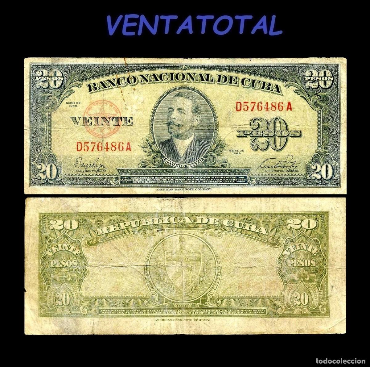 Billetes extranjeros: CUBA BILLETE AUTENTICO DE 20 PESOS A&Ntilde;O 1949 SERIE B576486A (ANTONIO MACEO - GENERAL 2&ordm; JEFE MILITAR)