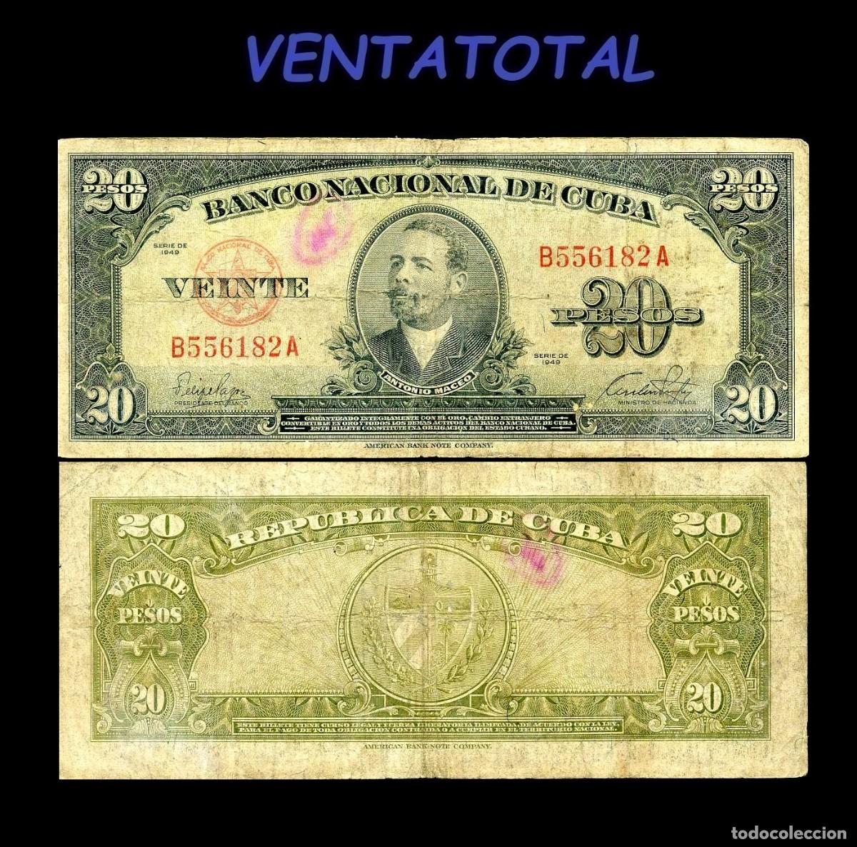 Billetes extranjeros: CUBA BILLETE AUTENTICO DE 20 PESOS A&Ntilde;O 1949 SERIE B556182A (ANTONIO MACEO - GENERAL 2&ordm; JEFE MILITAR)