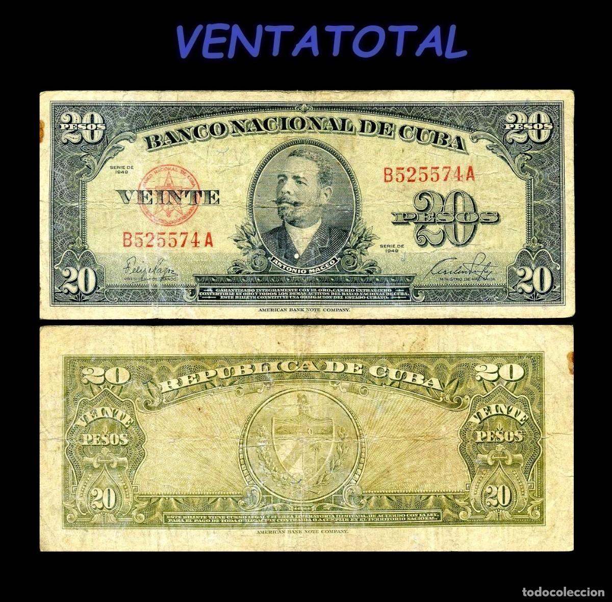 Billetes extranjeros: CUBA BILLETE AUTENTICO DE 20 PESOS A&Ntilde;O 1949 SERIE B525574A (ANTONIO MACEO - GENERAL 2&ordm; JEFE MILITAR)