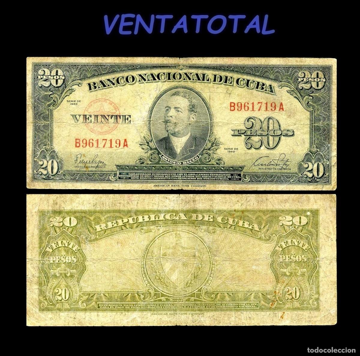 Billetes extranjeros: CUBA BILLETE AUTENTICO DE 20 PESOS A&Ntilde;O 1949 SERIE B961719A (ANTONIO MACEO - GENERAL 2&ordm; JEFE MILITAR)