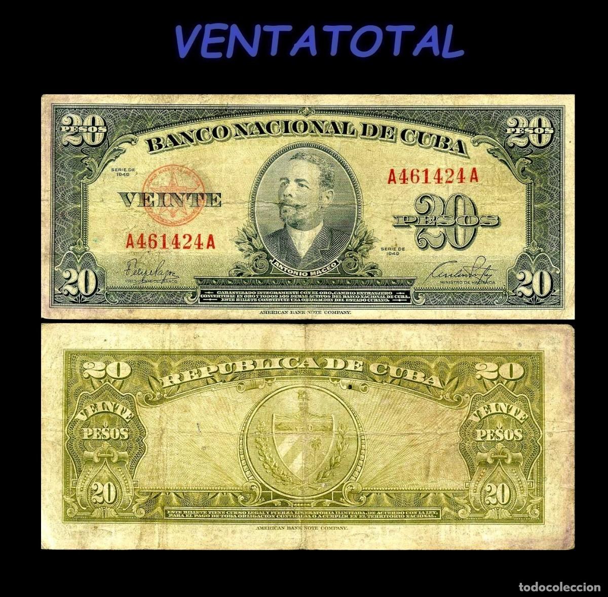 Billetes extranjeros: CUBA BILLETE AUTENTICO DE 20 PESOS A&Ntilde;O 1949 SERIE A461424A (ANTONIO MACEO - GENERAL 2&ordm; JEFE MILITAR)