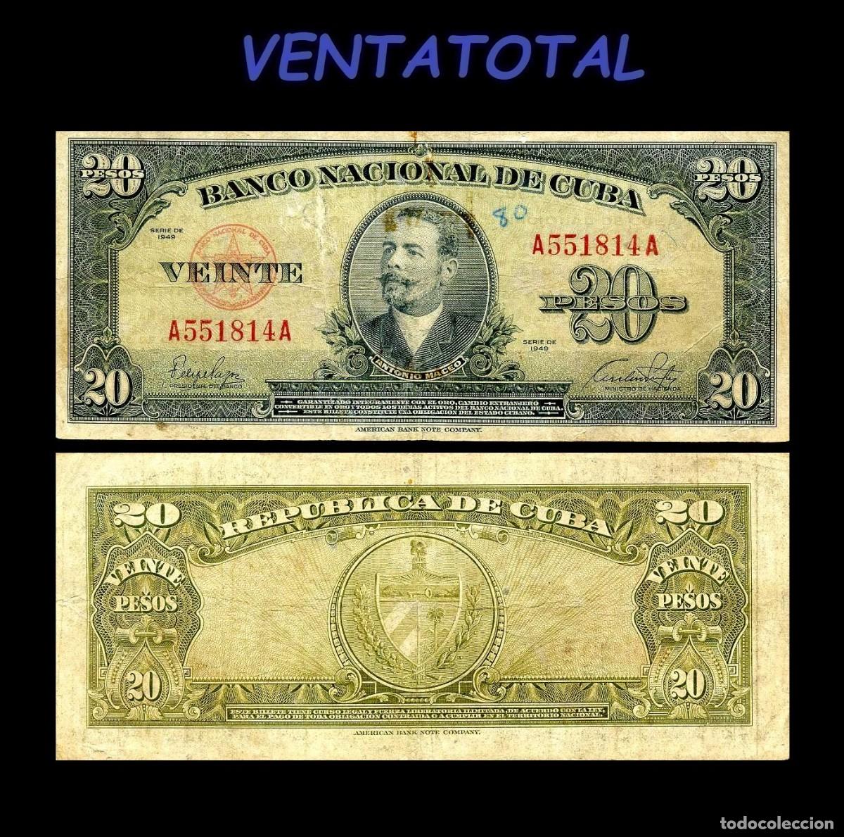 Billetes extranjeros: CUBA BILLETE AUTENTICO DE 20 PESOS A&Ntilde;O 1949 SERIE A551814A (ANTONIO MACEO - GENERAL 2&ordm; JEFE MILITAR)