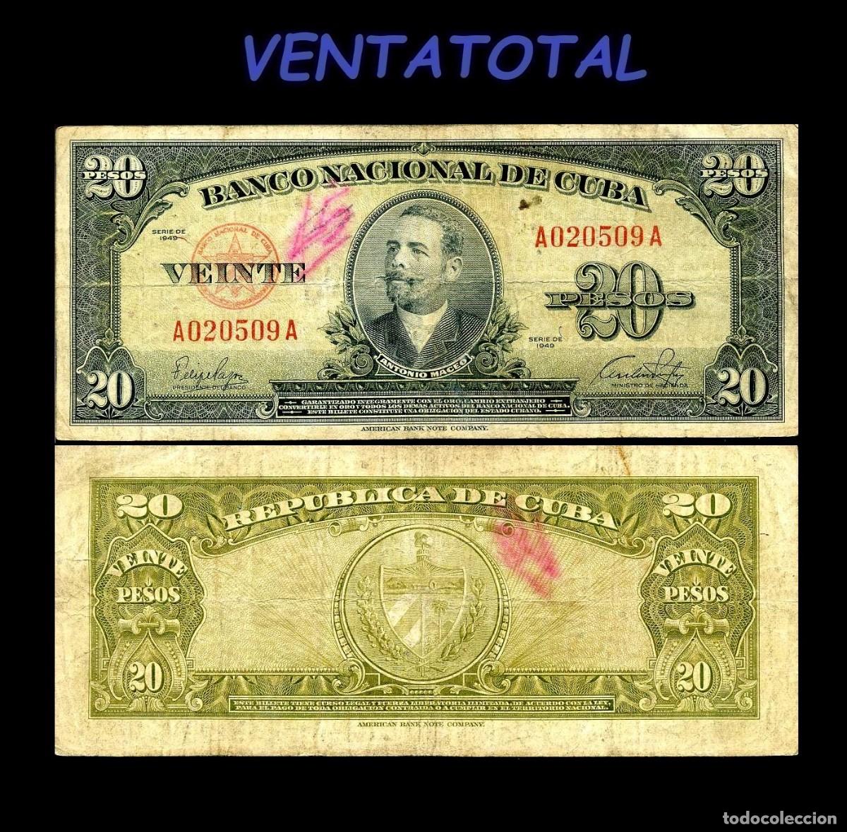 Billetes extranjeros: CUBA BILLETE AUTENTICO DE 20 PESOS A&Ntilde;O 1949 SERIE A020509A (ANTONIO MACEO - GENERAL 2&ordm; JEFE MILITAR)
