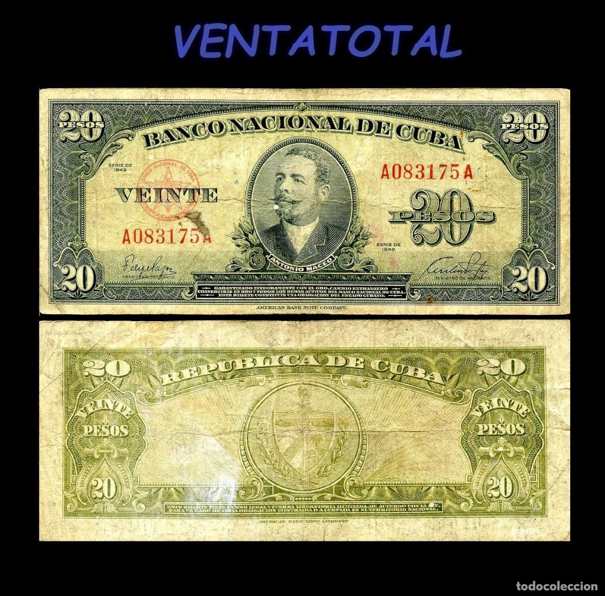 Billetes extranjeros: CUBA BILLETE AUTENTICO DE 20 PESOS A&Ntilde;O 1949 SERIE A083175A (ANTONIO MACEO - GENERAL 2&ordm; JEFE MILITAR)