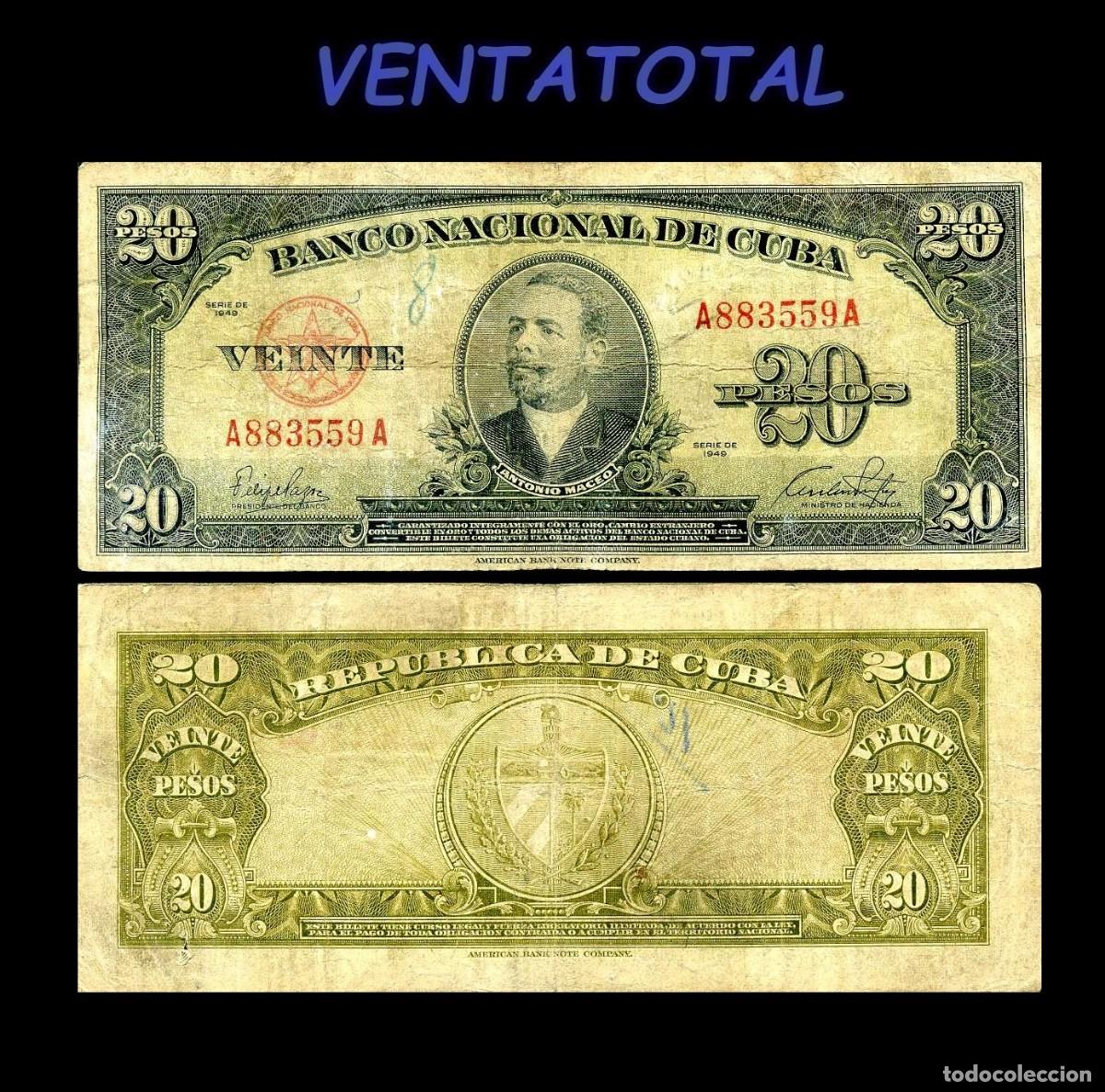 Billetes extranjeros: CUBA BILLETE AUTENTICO DE 20 PESOS A&Ntilde;O 1949 SERIE A083175A (ANTONIO MACEO - GENERAL 2&ordm; JEFE MILITAR)