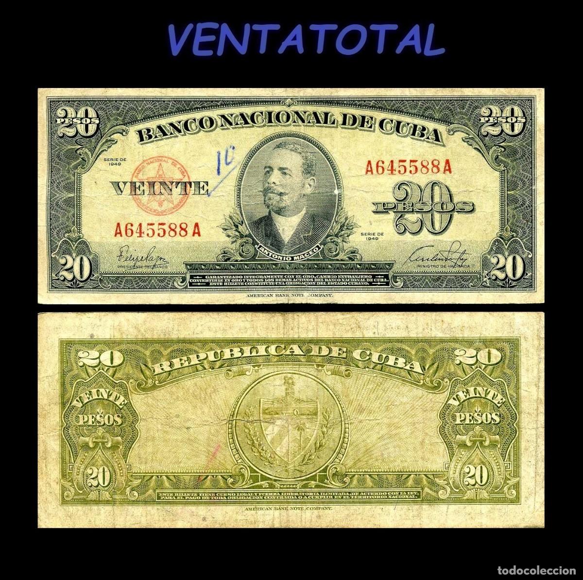 Billetes extranjeros: CUBA BILLETE AUTENTICO DE 20 PESOS A&Ntilde;O 1949 SERIE A645588A (ANTONIO MACEO - GENERAL 2&ordm; JEFE MILITAR)