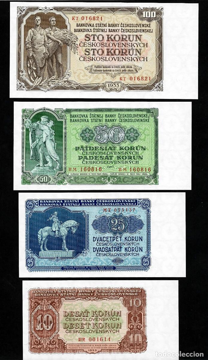 Billetes extranjeros: CZECHOSLOVAKIA SET 4x 10 25 50 100 KORUN 1953 GEM UNCIRCULATED