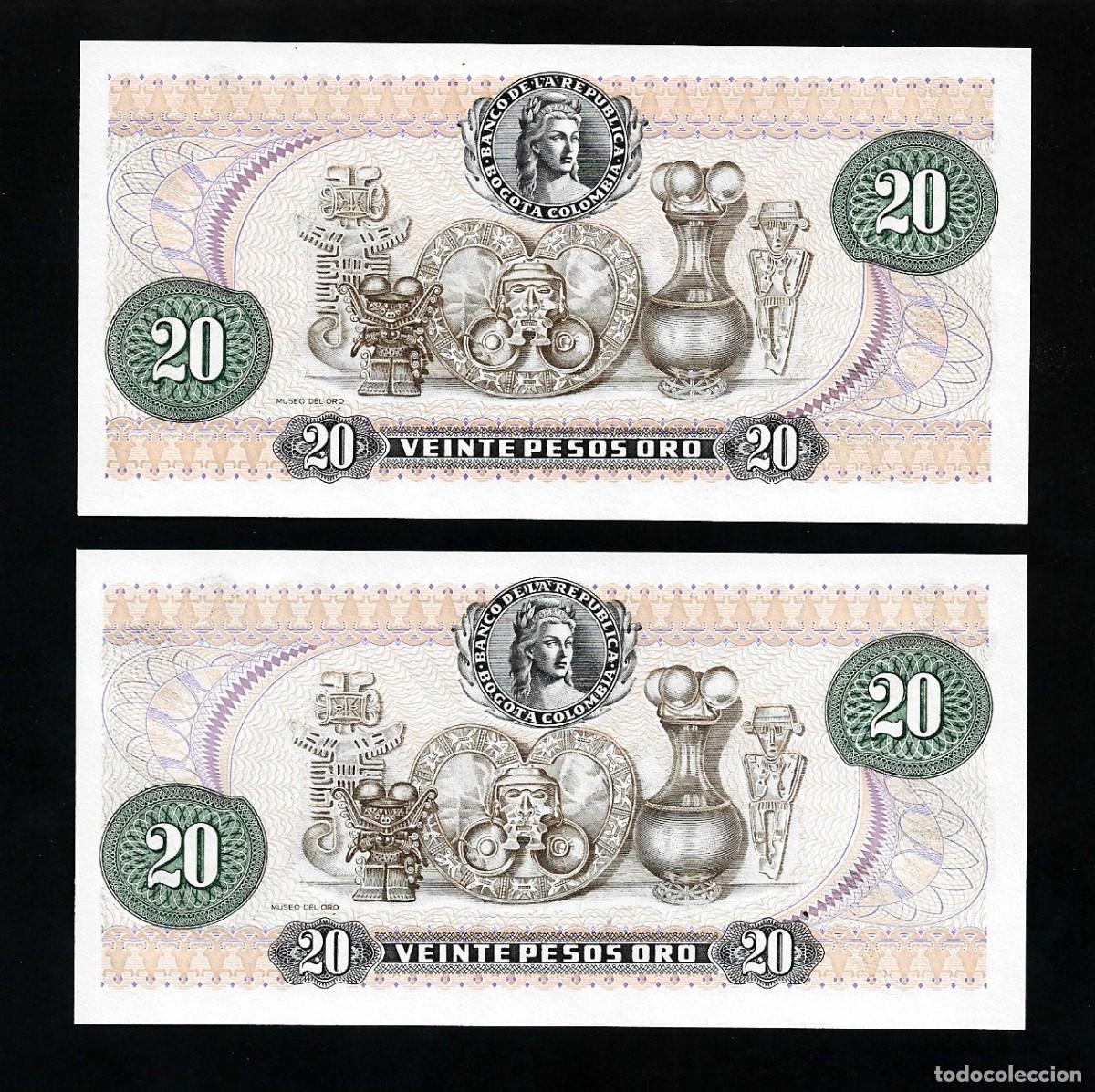 Billetes extranjeros: COLOMBIA 2x 20 PESOS 1983 CONSECUTIVE PARTNERS GEM UNCIRCULATED - Foto 2