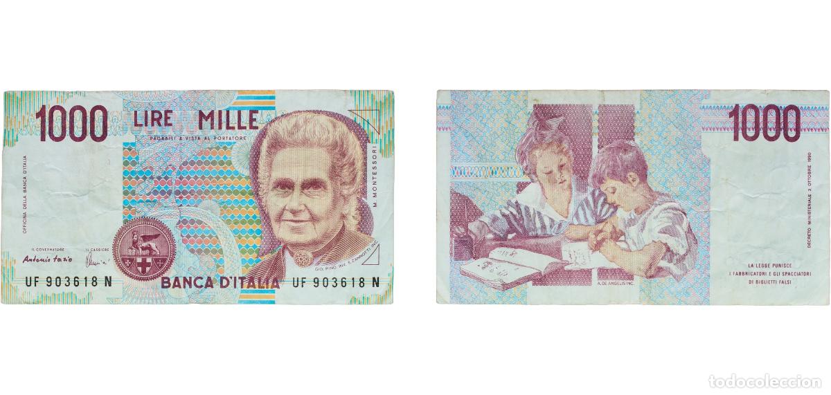 Billetes extranjeros: Italy Republic 1990 - 2001 1000 Lire (Montessori, bank of Italy) Paper (Cotton Paper) VF P 114