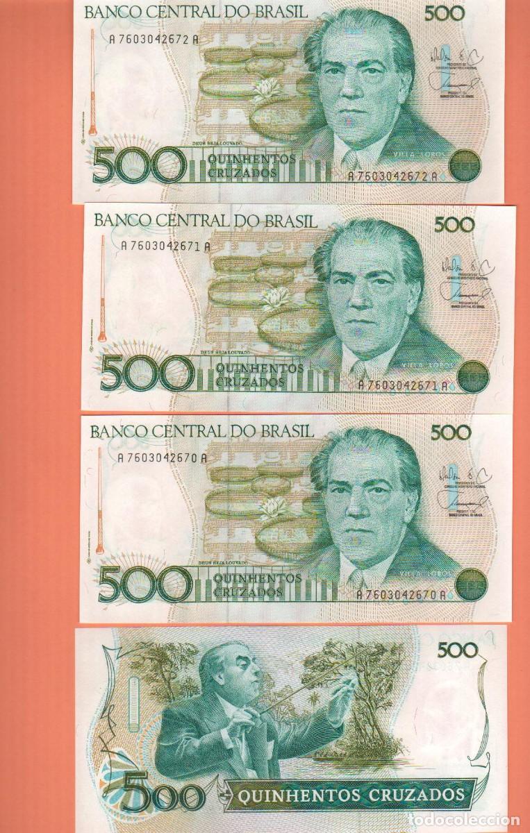 Billetes extranjeros: 4 BILLETES DE 500 CRUZADOS SC DE BRASIL - VER FOTOS MIRAR TODOS MIS LOTES DE BILLETES