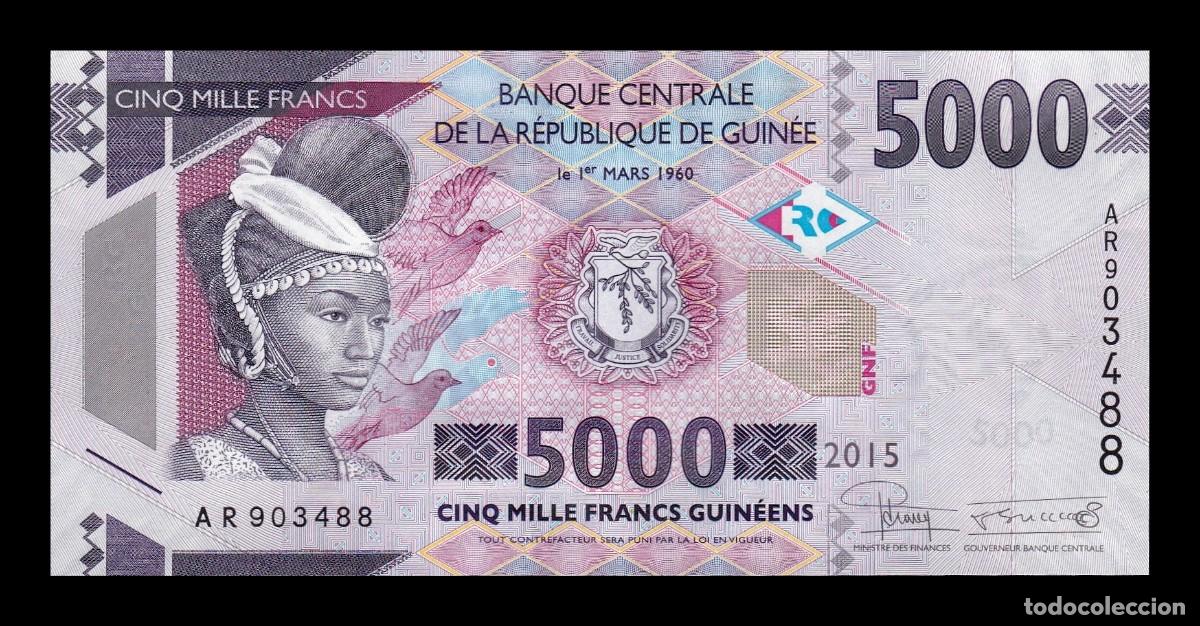 Billetes extranjeros: Guinea 5000 Francos 2015 Pick 49a Sc Unc