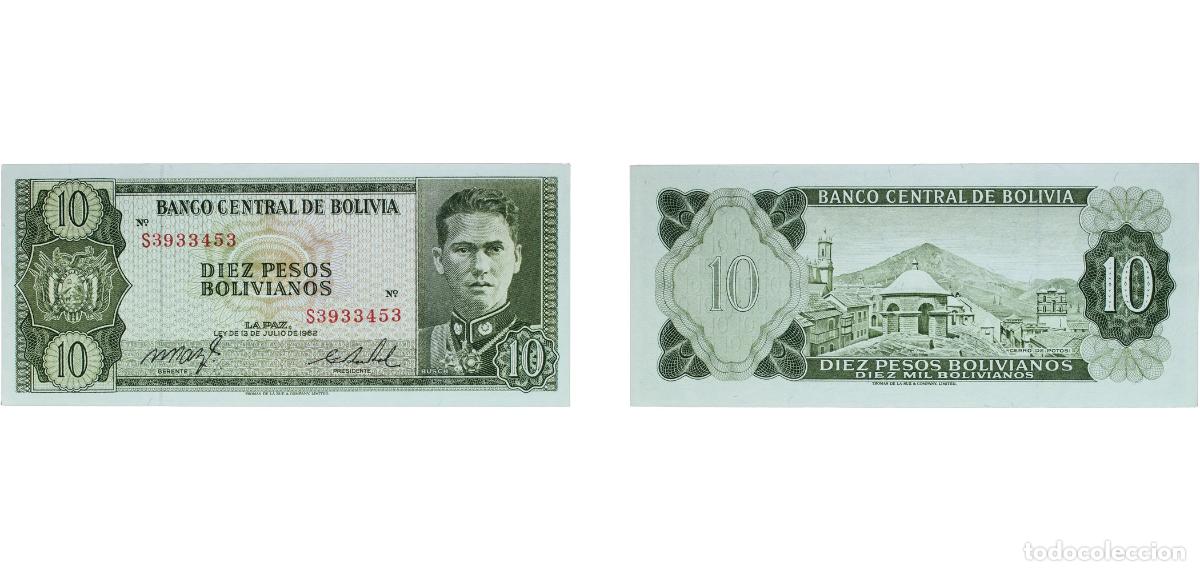 Billetes extranjeros: Bolivia Republic 1962 (MPC, GRB) 10 Pesos Bolivianos (Central Bank of Bolivia) Paper UNC P 154a TBB