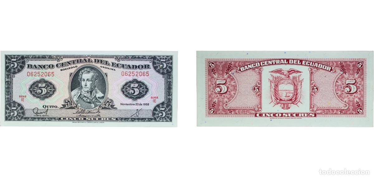 Billetes extranjeros: Ecuador Republic 1988 5 Sucres (Central Bank of Ecuador) Paper UNC P 113d