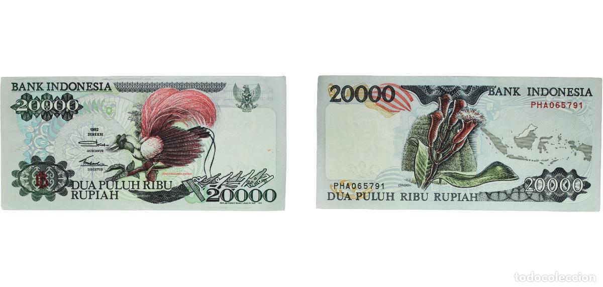 Billetes extranjeros: Indonesia Republic 1992 20 000 Rupiah (without segmented security thread; with escutcheon, Bank Ind