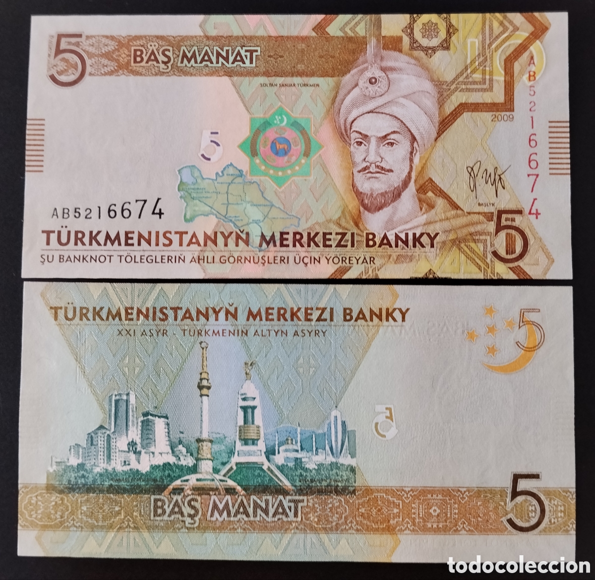 Billetes extranjeros: TURKMENIST&Aacute;N: 5 Manat 2009.SC.UNC.PK.23