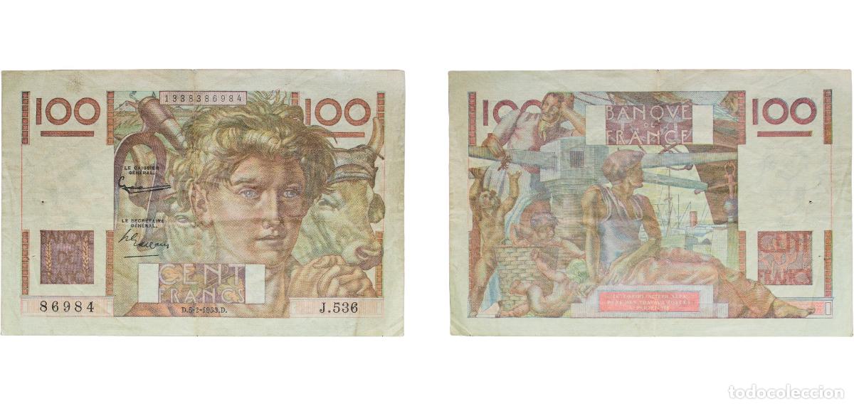 Billetes extranjeros: France Provisional Government of the French Republic 1953 100 Francs - Young peasant (type 1945, Ba