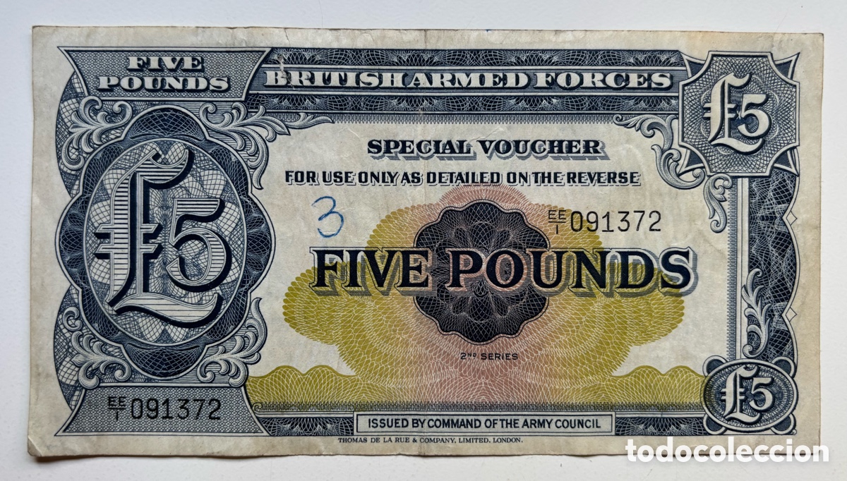 Billetes extranjeros: Billete FUERZA ARMADA BRITANICA 5 Libras (1948-1958)Tinta 2* Serie Pounds Inglaterra Gran Breta&ntilde;a UK