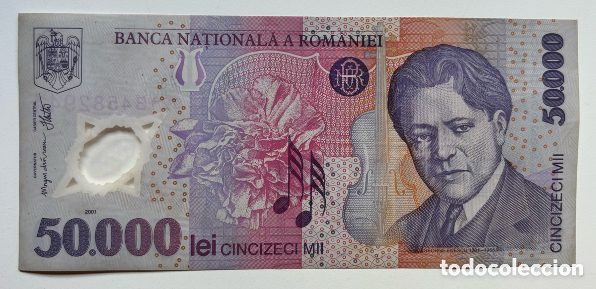 Billetes extranjeros: Billete RUMANIA 50000 Lei 2001 Polimero. Romania