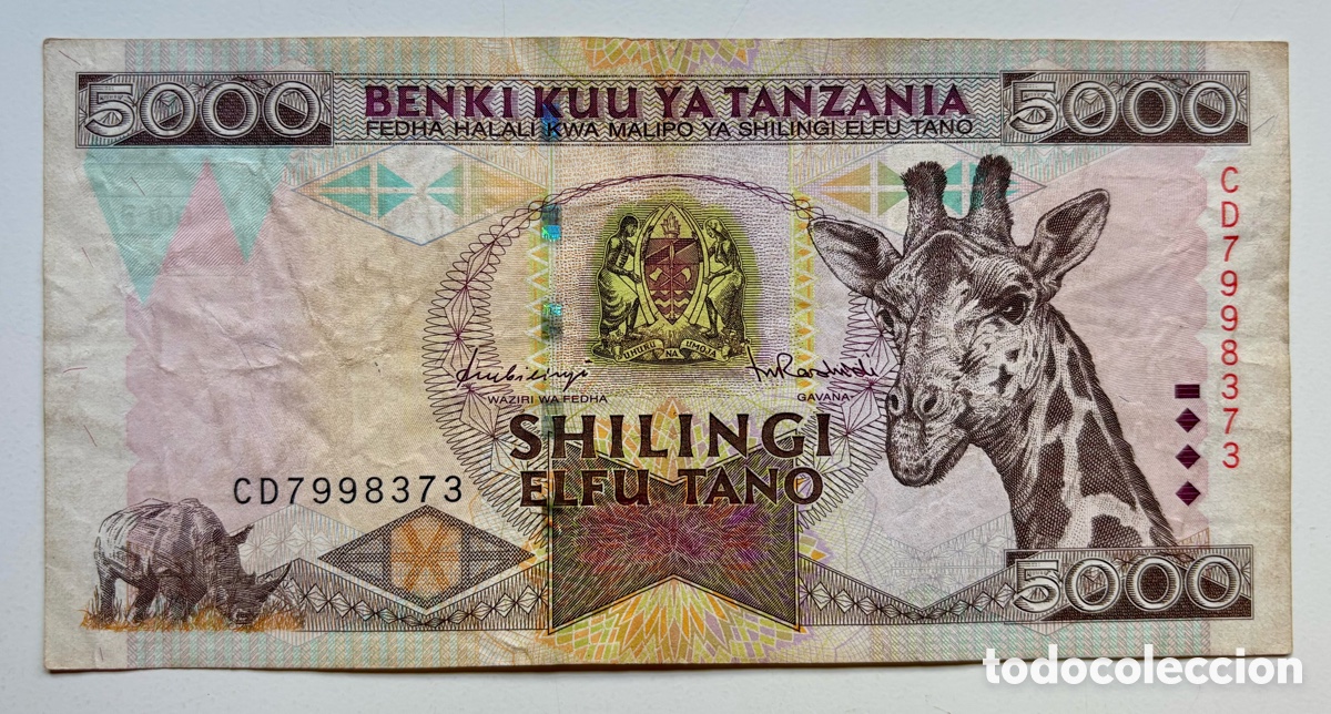 Billetes extranjeros: Billete TANZANIA 5000 Chelines (1997) Shillings