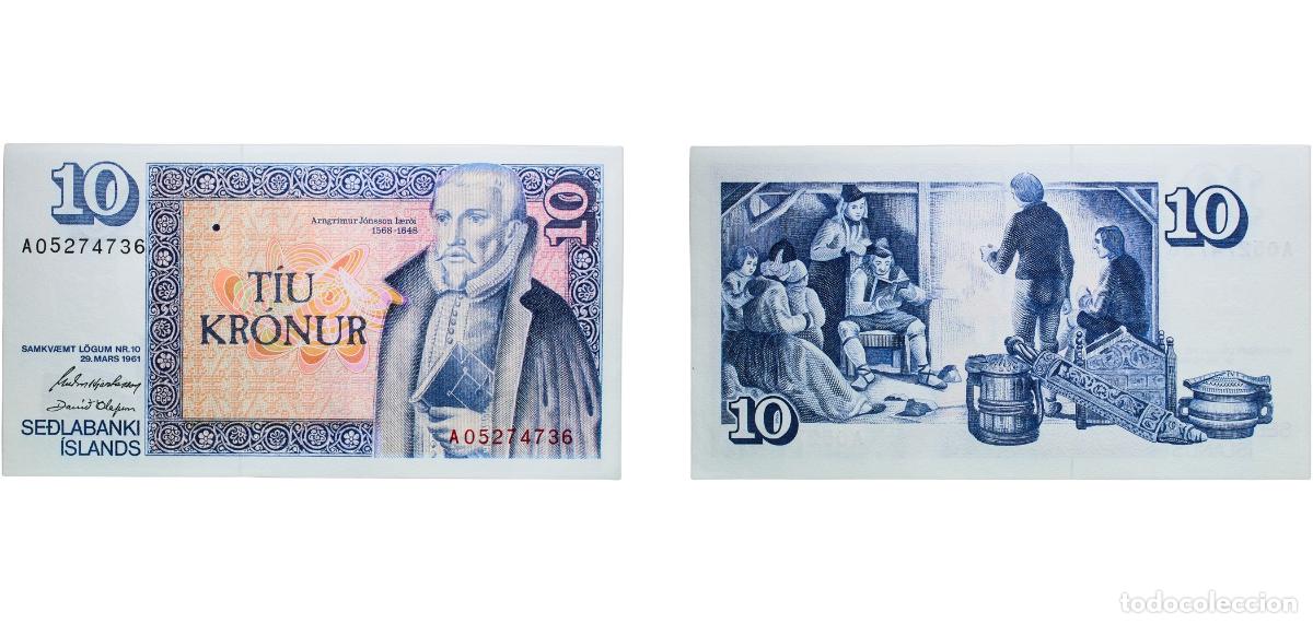 Billetes extranjeros: Iceland Republic 1961 10 Kr&oacute;nur Paper UNC P 48 SIEG SD 54