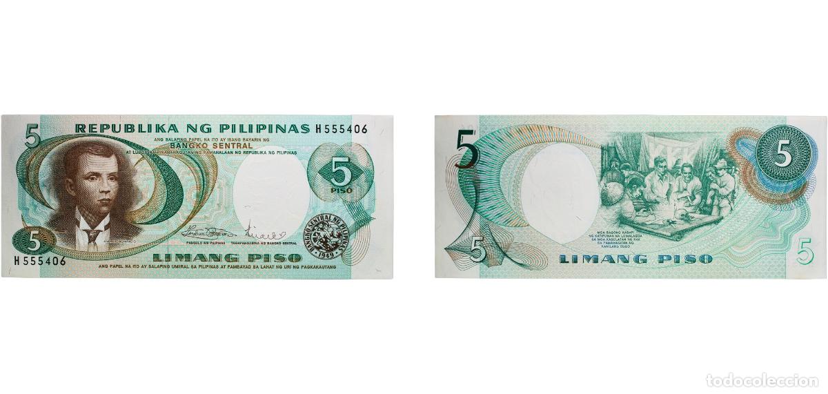 Billetes extranjeros: Philippines Republic 1969 5 Piso (Seal type 2; White border) Paper (90% Cotton, 10% Linen) (9000000