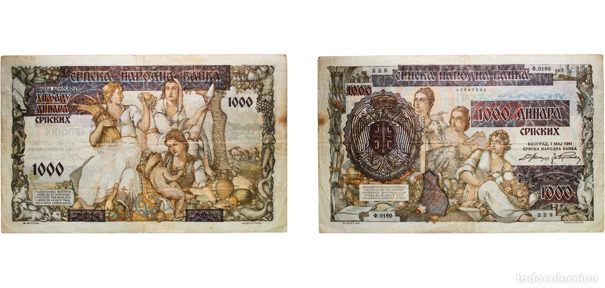 Billetes extranjeros: Serbia German occupation 1941 1000 Dinara (Overprint Provisional Issue) Paper VF P 24