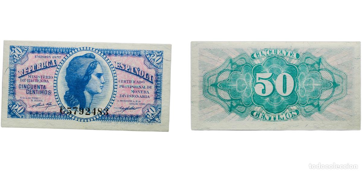 Billetes extranjeros: Spain Second Republic 1937 50 C&eacute;ntimos Paper UNC P 93
