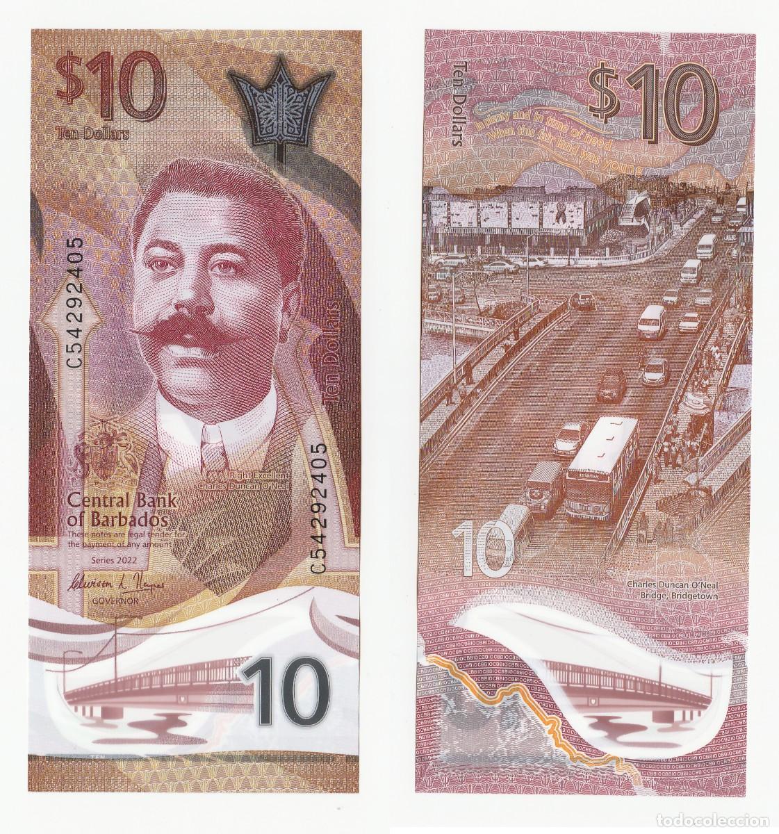 Billetes extranjeros: Barbados 10 D&oacute;lares 2022 Pick 82 n/s C54292405 Pol&iacute;mero Sin Circular