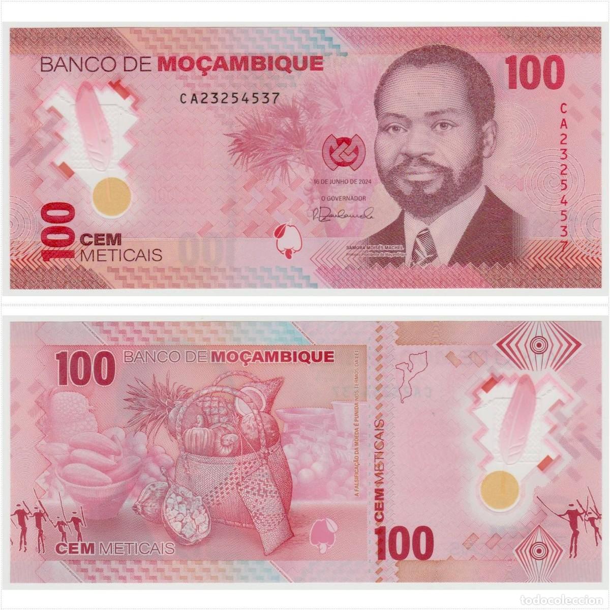 Billetes extranjeros: Mozambique 100 Meticais 2024 Pick 157 Pol&iacute;mero Sin Circular (el de la foto)