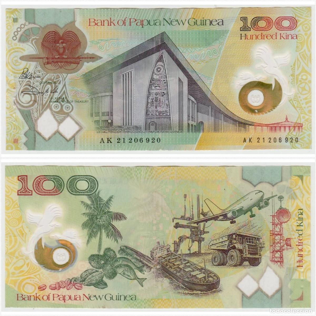 Billetes extranjeros: Papua Nueva Guinea 100 Kina 2021 Pick 159a Pol&iacute;mero Circulado (el billete de la foto)