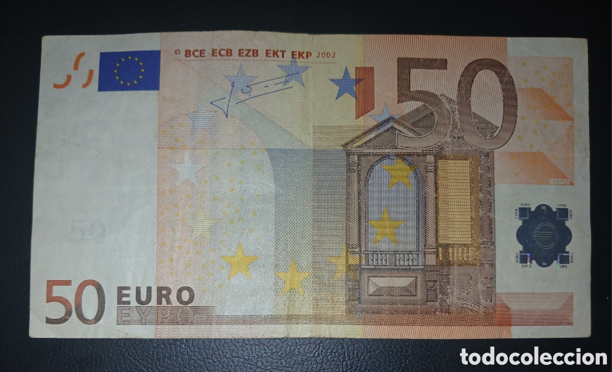Billetes extranjeros: Billete 50 Euros 2002 - Primera Serie (Firma Jean-Claude Trichet, Plancha J057G5, C&oacute;digo S Italia)