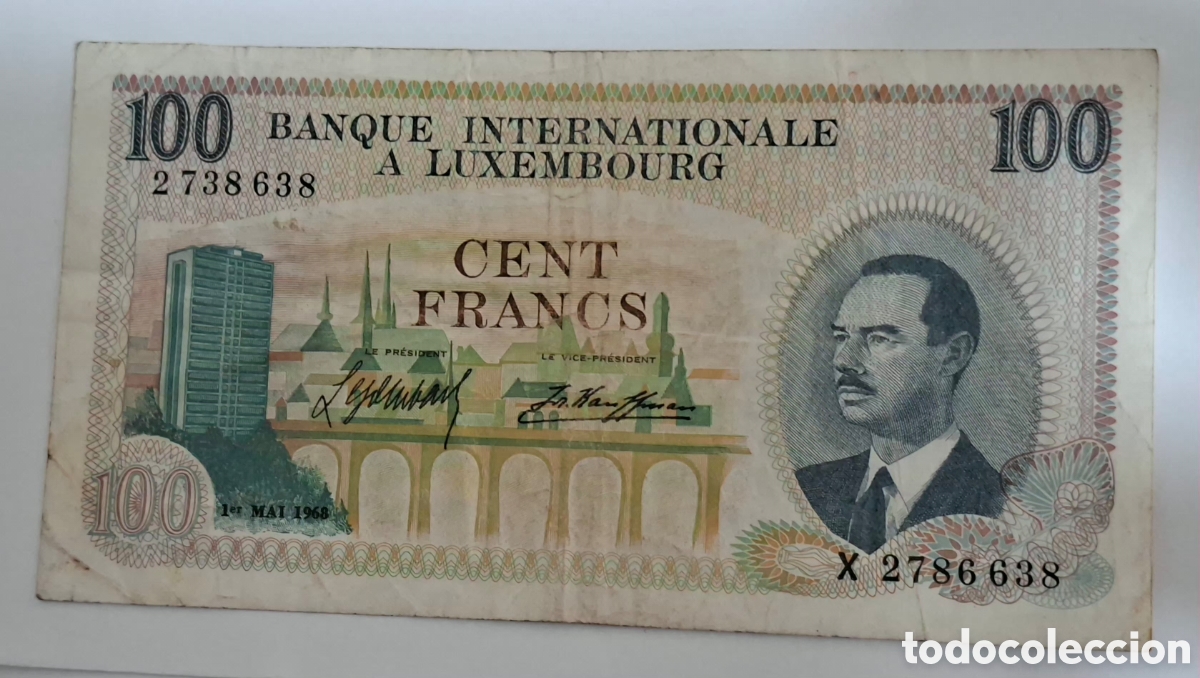 Billetes extranjeros: Billete Luxemburgo,1.968, 100 Francos,MBC-