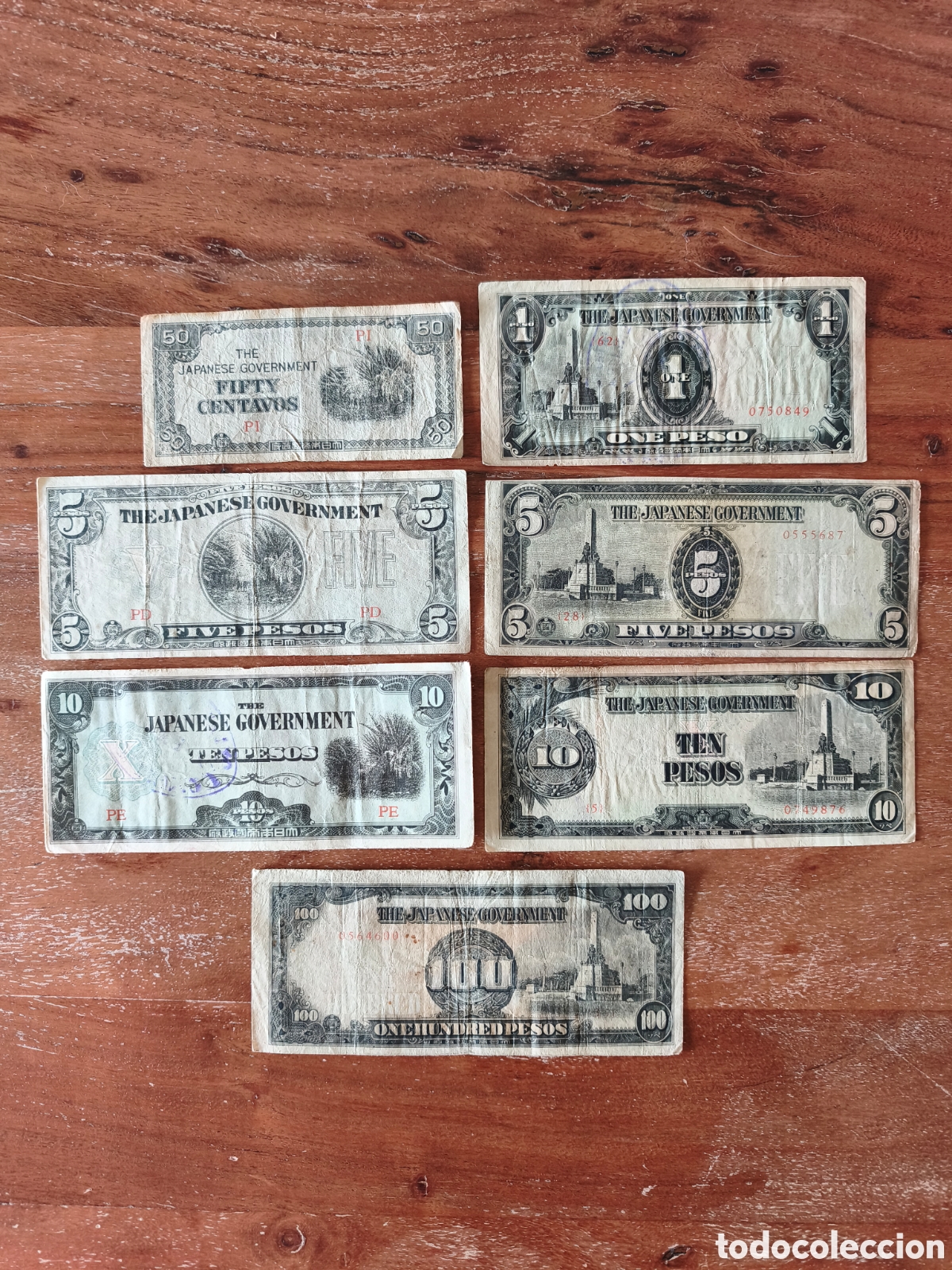 Billetes extranjeros: Lote 7 billetes ocupaci&oacute;n japonesa de Filipinas IIG