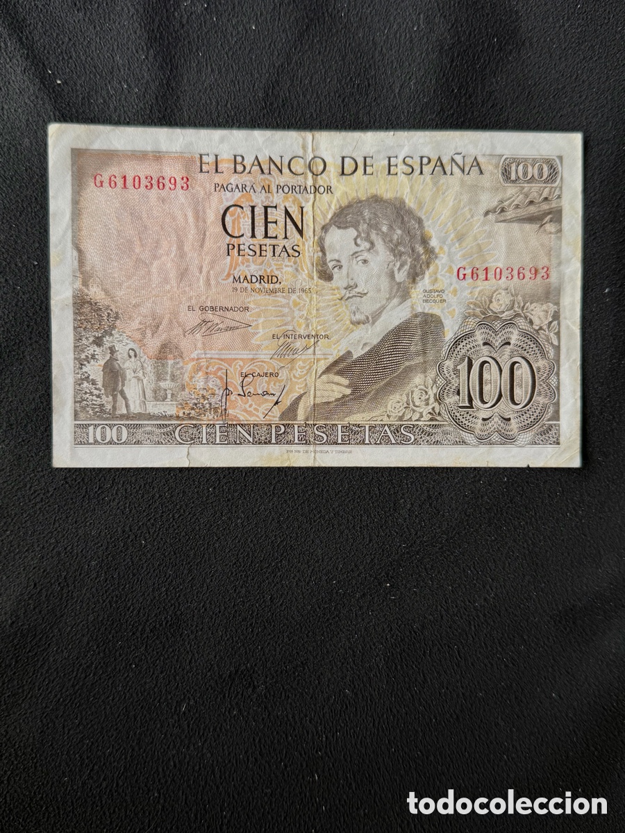 Billets internationaux: Billete de 100 PESETAS de 1965- Serie G- GUSTAVO ADOLFO BECQUER