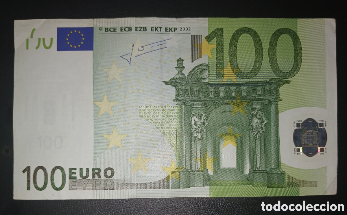 Billetes extranjeros: Billete 100 Euros 2002 - Primera Serie (Firma Wim Duisenberg, Plancha G008F4, C&oacute;digo P Holanda)