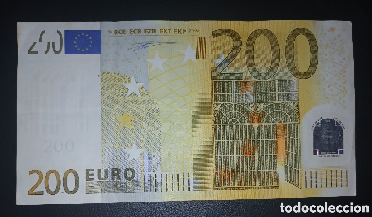 Billetes extranjeros: Billete 200 Euros 2002 - Primera Serie (Firma Willem F. Duisenberg, Plancha T001B3, C&oacute;digo U Francia