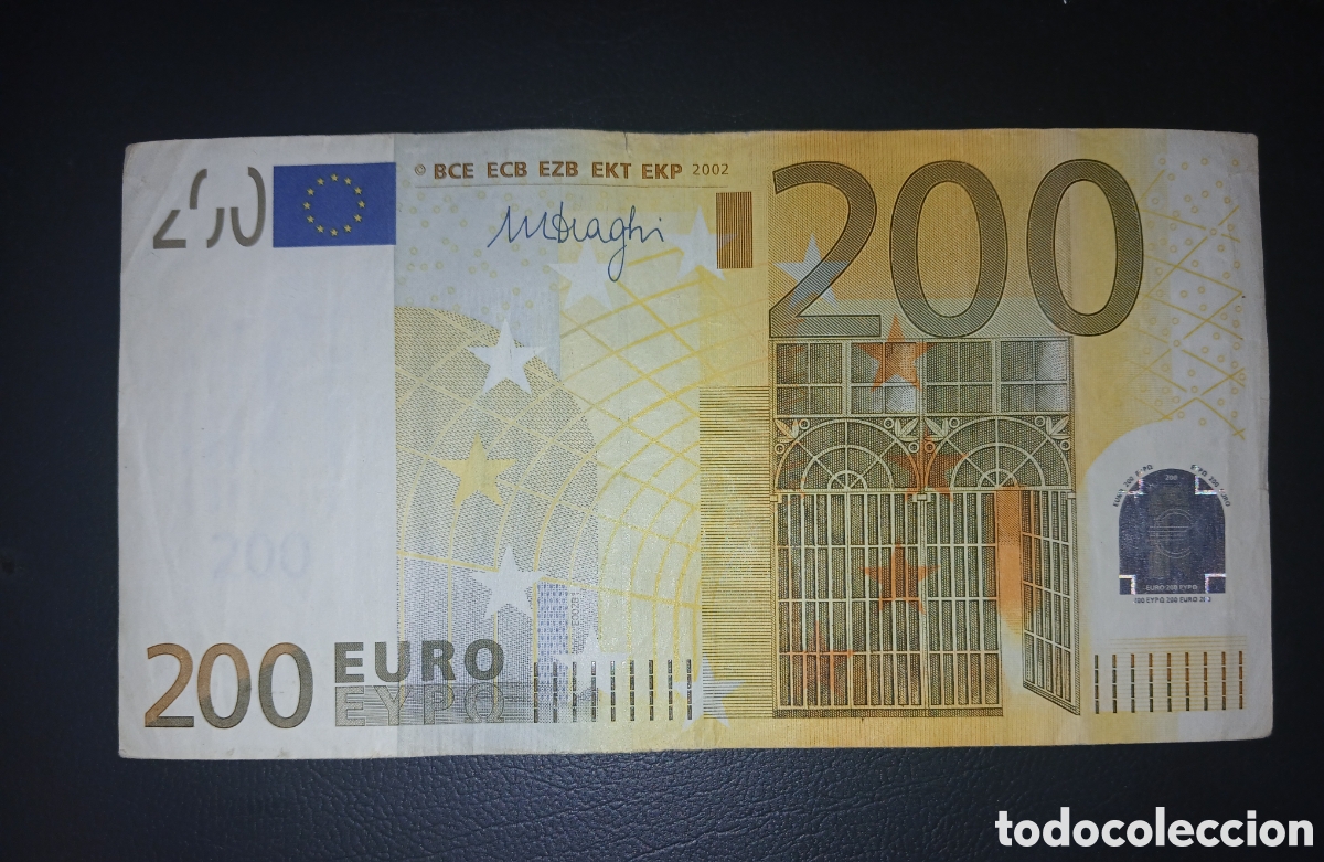 Billetes extranjeros: Billete 200 Euros 2002 - Primera Serie (Firma Mario Draghi, Plancha E002B1, C&oacute;digo X Alemania)