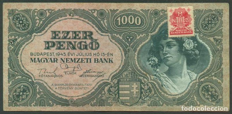 Billetes extranjeros: HUNGRIA. 1000 pengo 15.7. 1945. Pick 118 b. Con sello adhesivo.