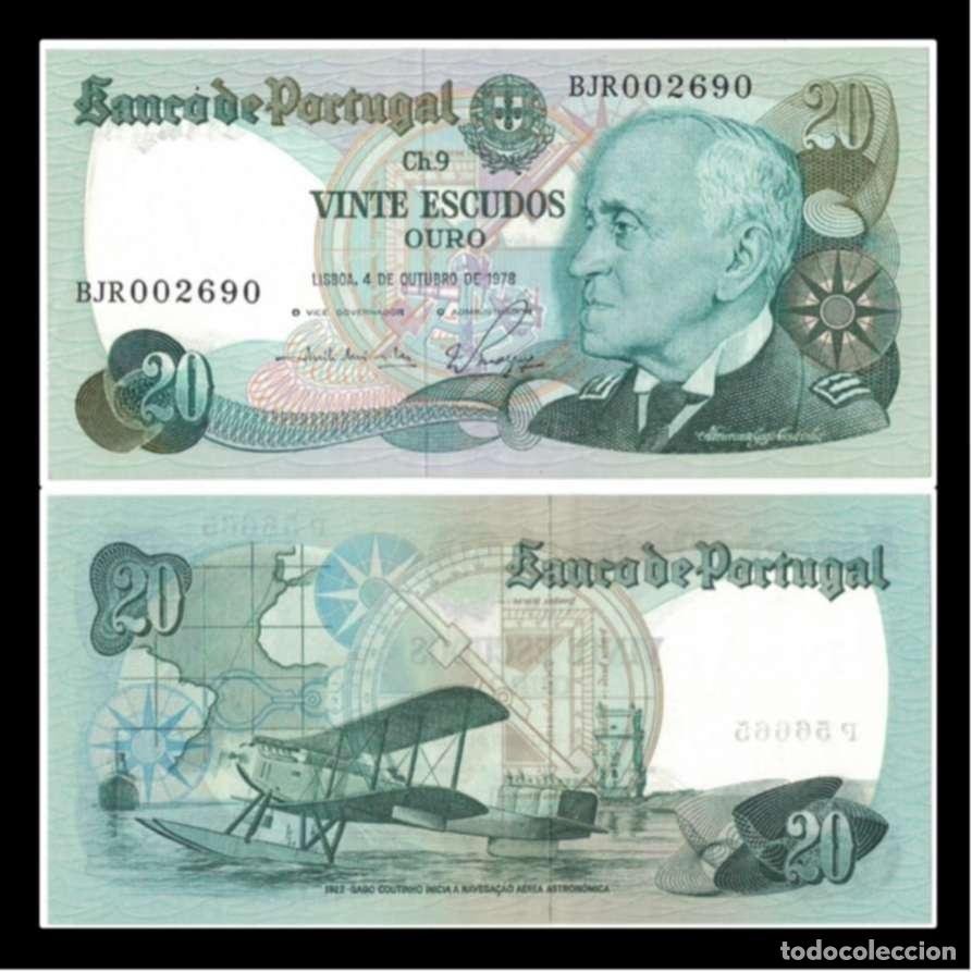 Billetes extranjeros: Portugal 20 Escudos 1978 P-176b.2 Almirante Gago Coutinho.