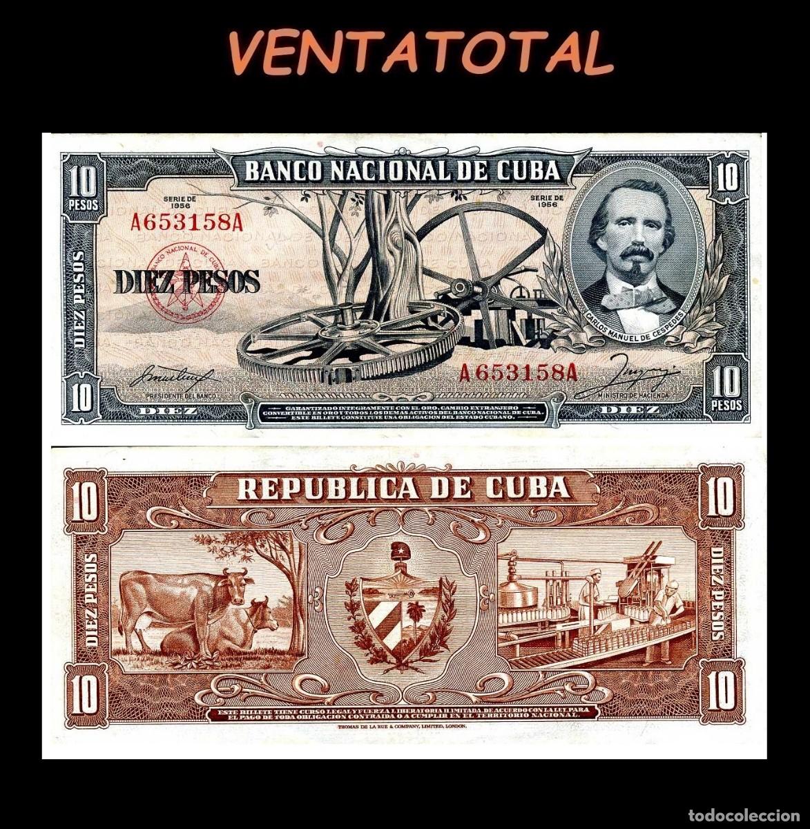 Billetes extranjeros: CUBA 10 PESOS DE 1956 SERIE C653158A (CARLOS MANUEL DE CESPEDES 1&ordm; PRESIDENTE DE LA REPUBLICA CUBANA